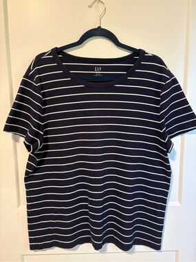 GAP Navy and White Striped Rib Tee
